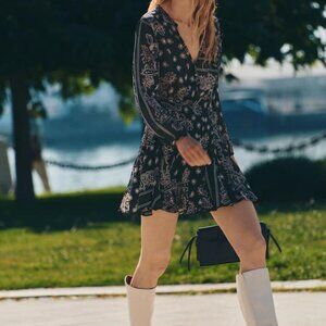 Zara Multicolor Paisley Print Semi-sheer Mini Flare Buttoned Dress Size Large